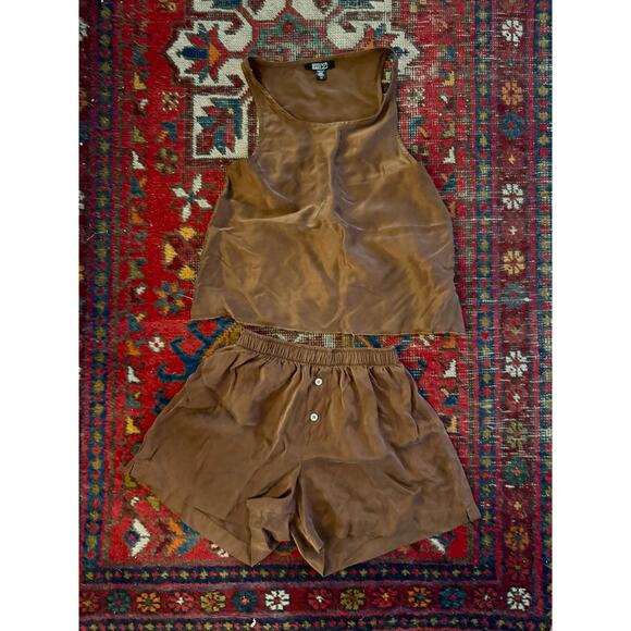 Natalie Busby Silk Essential Tank and Boxer Short Set in Nutmeg - XS - Picture 3 of 4